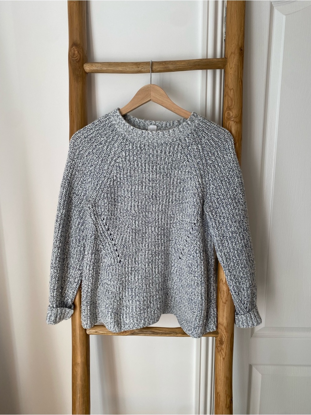 Gap Chunky Knit Marl Grey Ribbed A-Line Crewneck Sweater Cotton Blend Small Fall